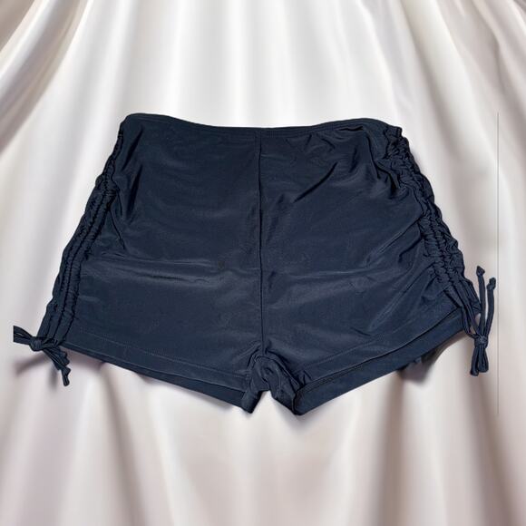 New Small Black Adjustable Swim Shorts Bottoms Bikini Mid-Rise Booty Drawstrings - Picture 1 of 4